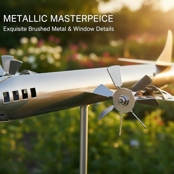 Metal Plane Garden Stake Decor, Unique Plane Garden Stake. Sturdy Metal Lawn & Patio Decor, Compact Housewarming Gift Art