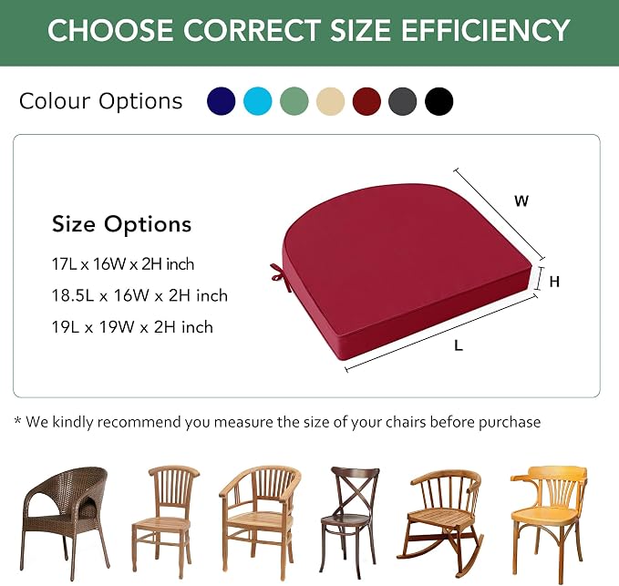 Outdoor Chair Cushions Set of 2: Waterproof & Fade Resistant Patio Furniture Cushions - 19 x 19 x 2 Inch Non Slip Round Corner Seat Cushion Pads with Removable Cover for Garden Yard Lawn, Burgundy