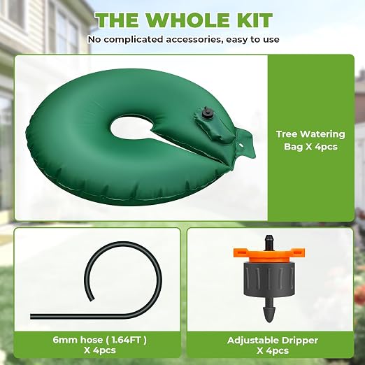 HIRALIY 20 Gallon Tree Watering Bag, 4 Pack Watering Ring, Slow Release 1-5 Days, Deep Root & Automatic Drip Irrigation System, for Multi-Trunk Newly Planted Small Trees and Shrubs