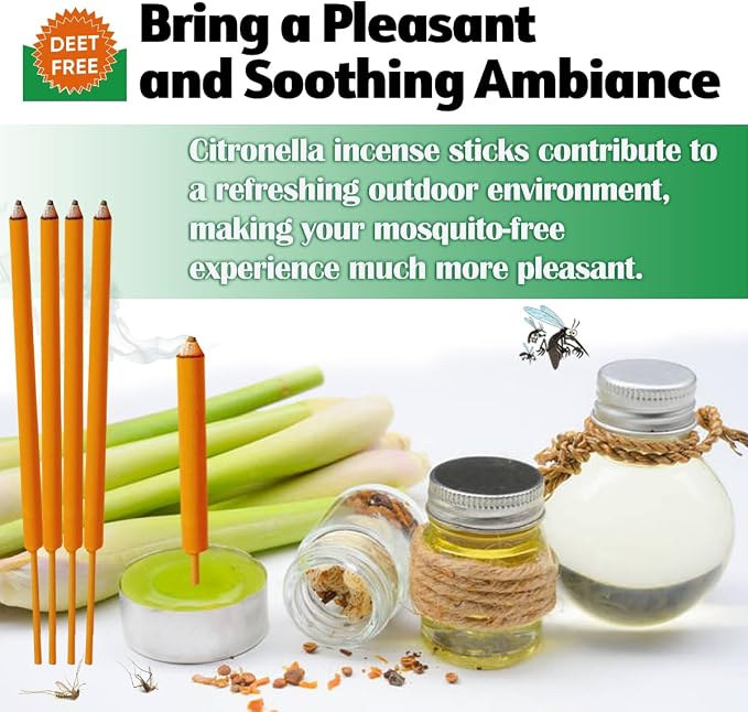 Extra Large Mosquito Repellent Sticks 24 Pack, Natural Citronella Oil Outdoor Patio Indoor Use Long-Lasting 2-Hour Burn Time, Insect & Pest Repellers