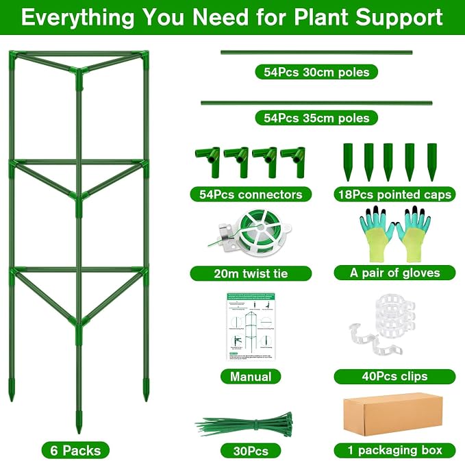 6 Pack Tomato Cages for Garden, Tomato Cage Trellis, Garden Cage Heavy Duty Tomato Stake Support, Garden Stakes Plant Cages for Pots Plants Vegetables