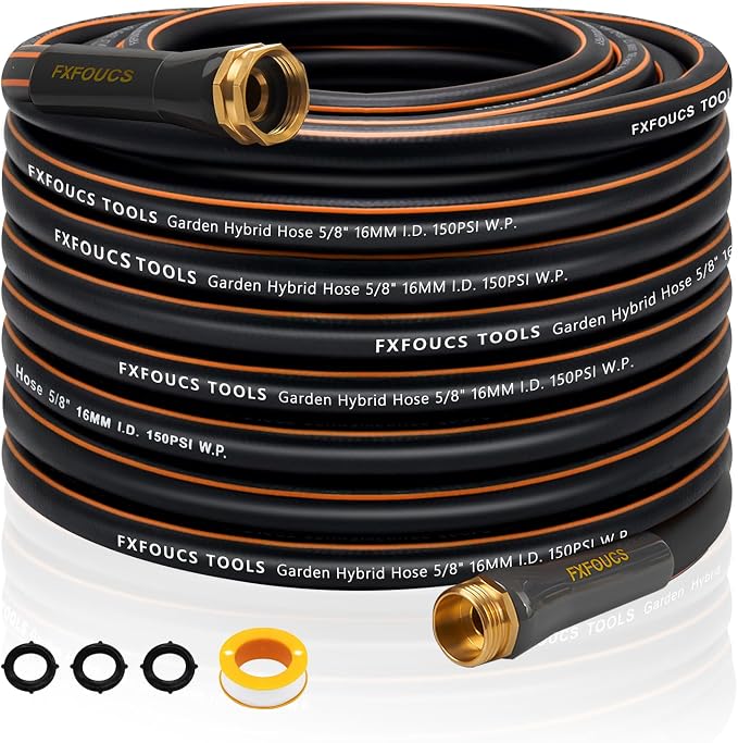 Heavy Duty Garden Hose – 5/8 Inch Flexible Lightweight Hybrid Hose with 600 PSI Burst Pressure, Swivel Handle,All-Weahter Water Hose, Durable Copper Male/Female Fittings (Black, 75FT)