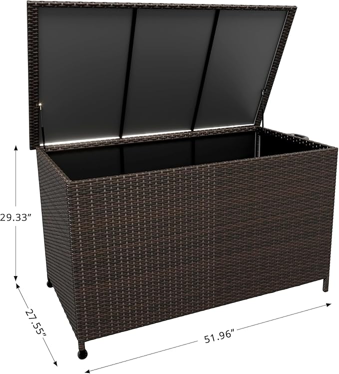 GarveeHome 185 Gallon Wicker Deck Box, All-Weather Outdoor Storage Bin with Rattan Finish, Large Capacity for Patio Furniture, Cushions, Pool Supplies & Garden Tools