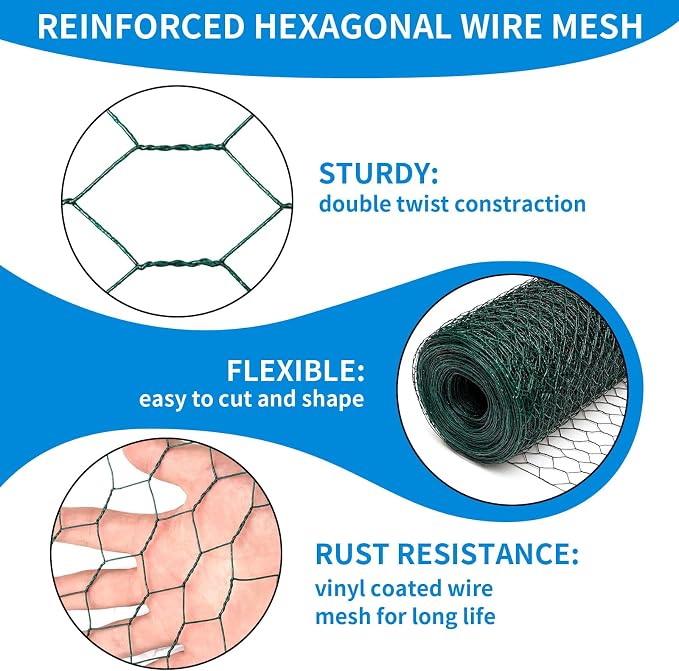 24'' x 150' Green Chicken Wire Fencing, 1 inch Chicken Wire and 19 Gauge Poultry Netting, Garden Mesh Fence Roll for Floral Arrangements/Crafts/Farm/Livestock/Pet Protection