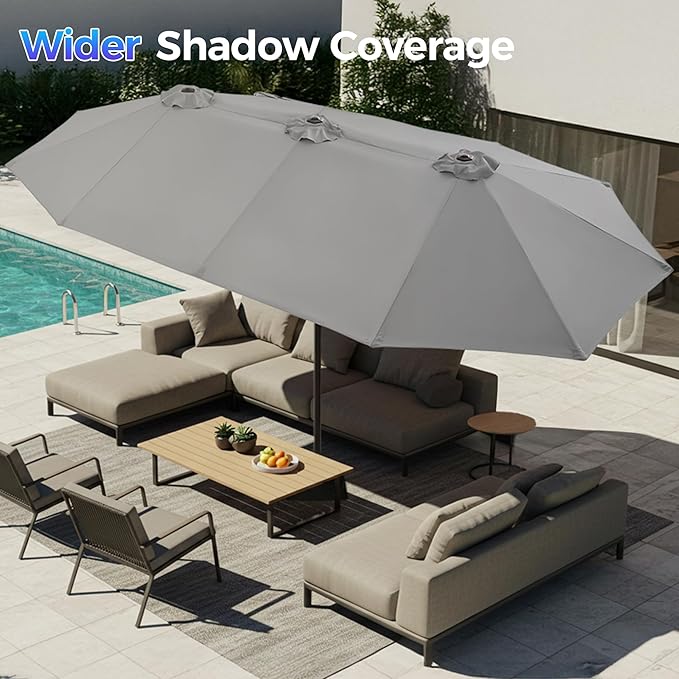 SUPERJARE 13FT Outdoor Patio Umbrella with Base Included, Double Sided Pool Umbrellas with Fade Resistant Canopy, Large Table Umbrella for Deck, Market, Backyard - Gray