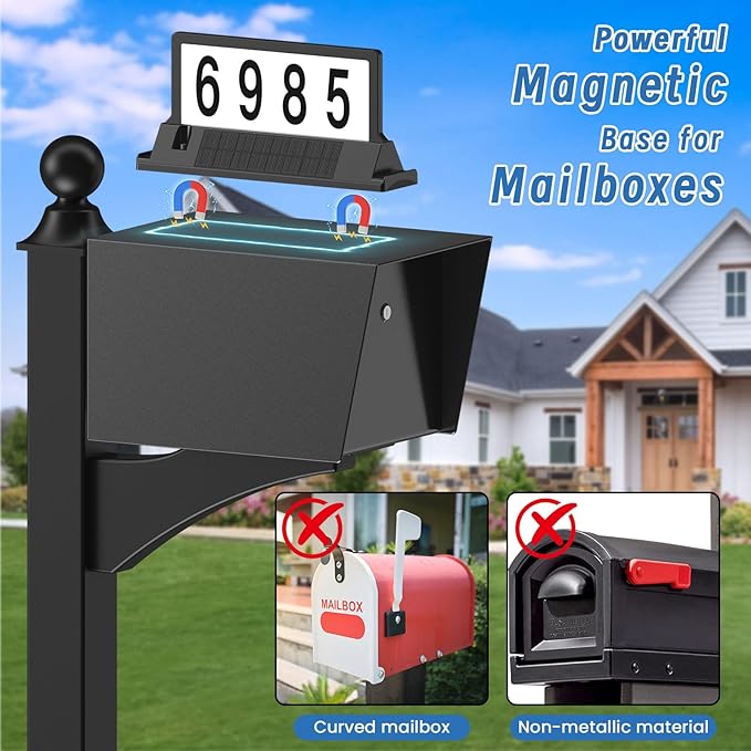 Solar Address Sign for House Numbers – Dual-Sided LED & Dual-Sided Solar Panels, 3 Color Modes, IP65 Waterproof Address Plaque, Strong Magnetic/Stake/Wall Mount, Dusk-to-Dawn for Mailbox Yard Driveway