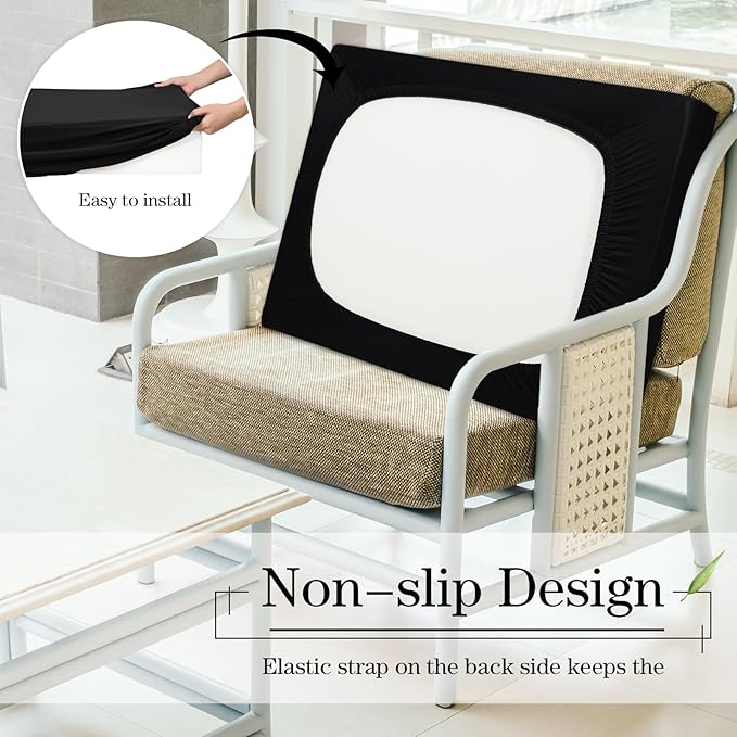 Newwiee 8 Pcs Stretch Patio Outdoor Cushion Covers Replacement for 4 Backrests and 4 Patio Cushions Covers, Waterproof Couch Sofa Slipcover Furniture Protector, Thin Fabric Breathable(Black)