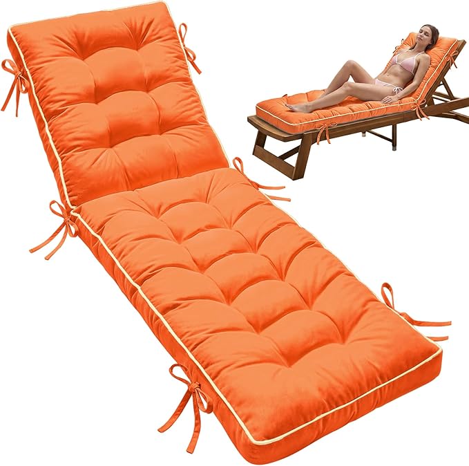 80x26 Inch Folding Chaise Lounge Cushion Quick Dry - Outdoor Sun Lounger Seat Pad with Shredded Foam for Patio Furniture, Deck Chairs, Poolside (Sunset Tangerine, 80 INCH × 26 INCH)