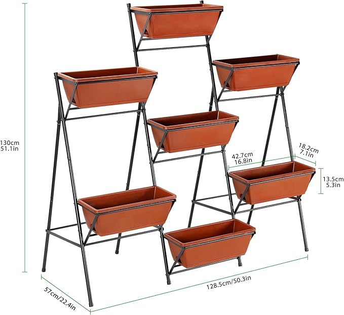 Raised Garden Bed Outdoor Indoor Elevated Tiered Standing Planter Box with Legs Vertical Plastic 7 Planter Boxes Herbs Flowers Vegetables for Backyard Patio Balcony, Red