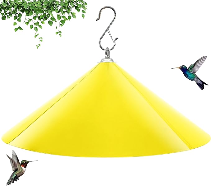 Hanging Squirrel Baffle for Bird Feeders,19-Inch Rain Cover for Feeder Pole,Squirrel-Proofs for Outside Shepherd's Hooks,Large Baffle for Hummingbird Feeder (Yellow)