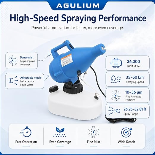 4.5L/1.2Gal Electric ULV Fogger Sprayer Machine, 1200W Portable Cold Fogger Machine, 32ft Spraying Distance, Adjustable Flow Rate, Electric Sprayer for Home School Hotel Garden Yard Lawn