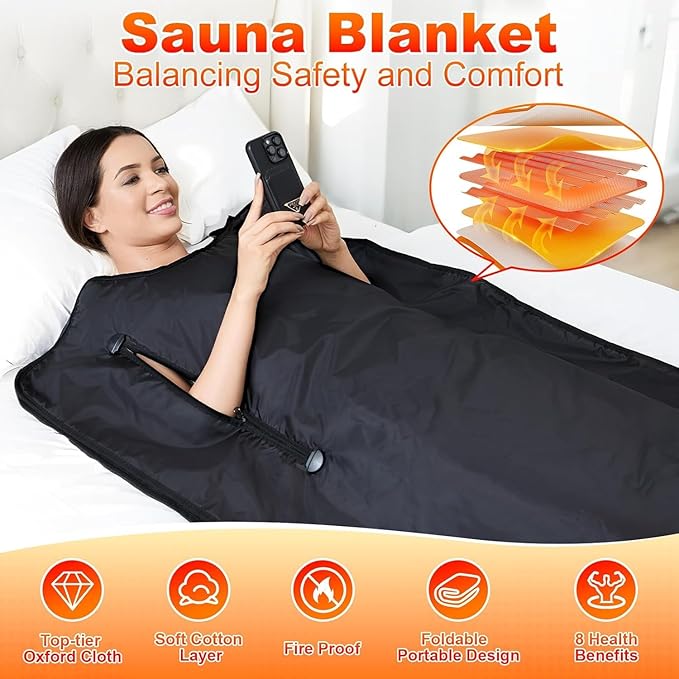 Infrared Sauna Blanket for Home: Portable Full Body Detox Wrap with Deep Heat Relaxation - Adjustable 86-176°F Far Infrared Therapy 20-60 Min Timer Waterproof Foldable Design 71 x 31.5 Inch-04