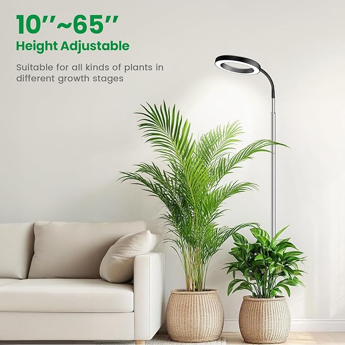 Garpsen Plant Light, Full Spectrum Grow Light with Gooseneck, 3 Colors Modes and 5 Dimmable Levels, 6/12/16H Timer, 65'' Height Adjustable Grow Lamp for Large Plants(3Pack)
