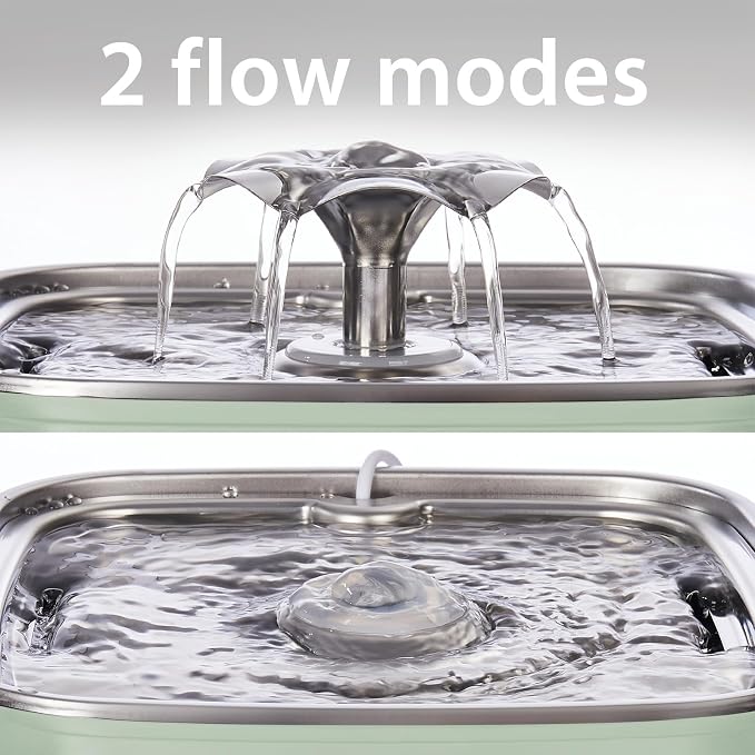 Veken Innovation Award Winner Stainless Steel Cat Water Fountain, 108oz/3.2L Automatic Pet Fountain Dog Water Dispenser with Replacement Filters & Silicone Mat for Cats, Dogs (Tea Green)