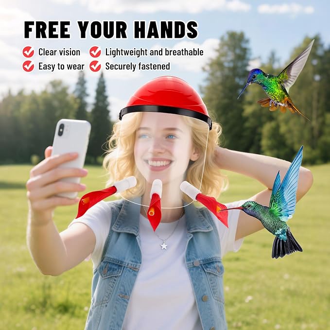 2PACK Humviewer Hummingbird Feeder Mask, Outdoors Wild Humming Bird Feeder Hat with 3 Feeding Ports and Honey Storage Bottle