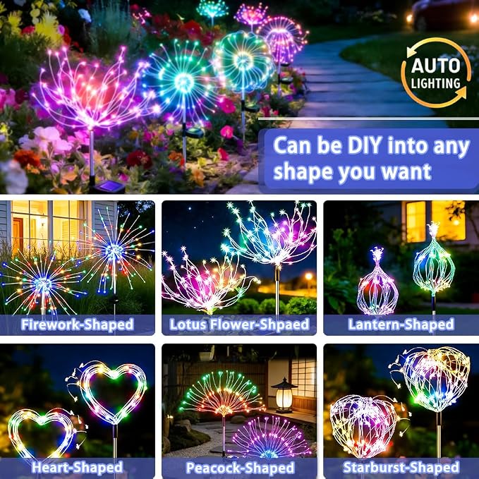 Solar Firework Lights for Outside,150 LED RGB Color Changing Firework LED Solar Fairy Light Twinkling Tree Outdoor for Garden Yard Landscape Wedding Christmas Party Decor Multicolor (8 Pack)