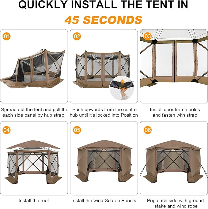 COBIZI 12x12 FT Pop Up Canopy Stargazing Tent, Gazebos On Clearance with Removable Roof, Screened in Gazebo, Screen Tents Portable carpas para Patio for Outdoor Camping,Backyard,Garden,Brown(Pro)