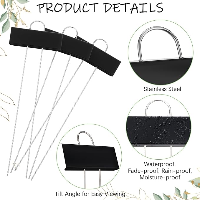 Maitys 104 Pcs Metal Plant Labels Garden Markers Outdoor Weatherproof 10.6 Inch Stainless Steel Nursery Tags Reusable Bulk with Pens for Flower Fruit Vegetable Seedling (Black Label with White Ink)
