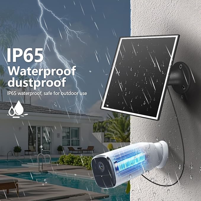 6W Solar Panel for Outdoor Security Camera with Micro USB & USB - C Port, Solar Panel Charger for Battery Camera，Fits Wyze/Reolink DC 5V Output, IP65/360° Adjustable, 9.8ft Cable, Fast Charging