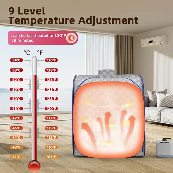 Portable Steam Sauna at Home, 9 Levels Heating, Sauna Tent for Home with Steamer and Folding Chair, Sauna for Relaxation, Detoxification, Spa