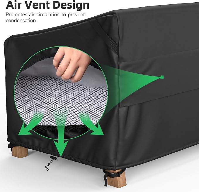 MR.COVER 3-Seater Outdoor Couch Cover, Patio Furniture Covers Waterproof, Fits up to 88W x 40D x 35H inches, with Air Vent and Handles, Black