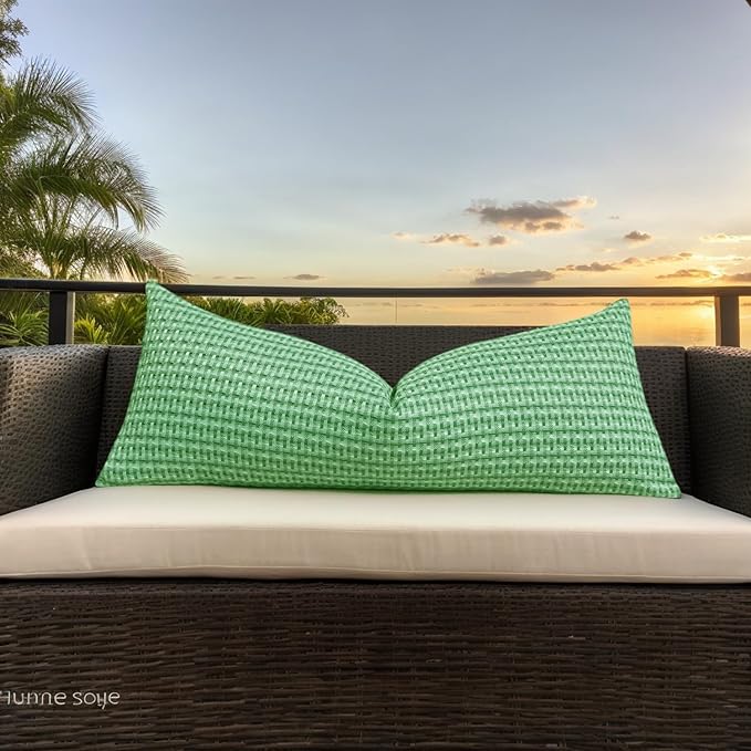 Kevin Textile Outdoor Waterproof Throw Pillow Covers 14x36 Inch Pack of 1 Boho Farmhouse Decorative Long Lumbar Cushion Covers for Garden Patio Tent Balcony Bench Couch Sofa, Sage Green