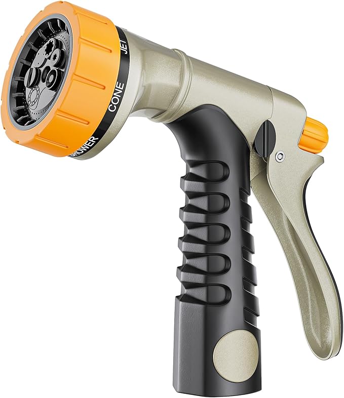 FANHAO Heavy Duty Garden Hose Nozzle, 100% Metal Rear Trigger Hose Sprayer for Garden Hose High Pressure, 7 Spray Patterns Water Hose Nozzle for Plants Watering, Cars Washing & Pets Bathing