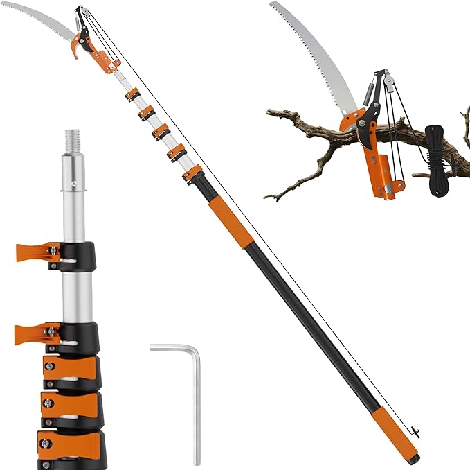 5-20 FT Extendable Manual Pole Saw, Tree Trimming Pruner with Flip & Screw Dual Lock, Adjustable Long Handle High Reach Cutter for Yard & Garden