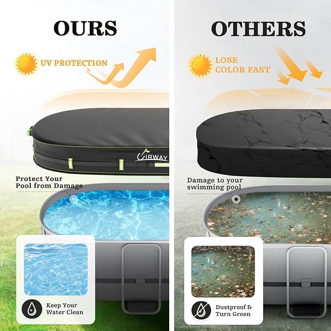 UIRWAY 12x24 FT Oval Pool Cover with Reflective Strips for Above Ground Pool, Oval Solar Pool Cover Including Windproof Rope Tie and Luminous Ground Nails, Swimming Pool Cover with 2 Handles