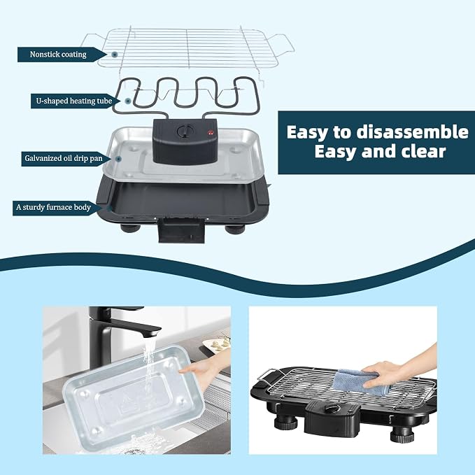 Electric Grill Outdoor Indoor Cooking,Smokeless BBQ,Portable Removeable Stand Grill, (YD301 Upgrade)