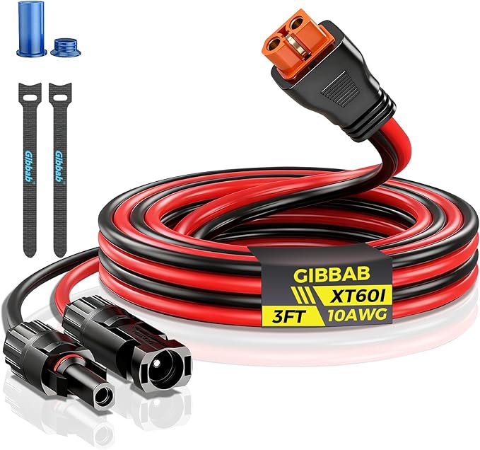 3FT 10AWG Solar to XT60i, Gibbab 3 6 10 16 20 25FT Solar Panel Connector to XT60i-F Adapter Extension Charging Cable for Portable EcoFlow River Delta Anker SOLIX Power Station Generator Battery RV