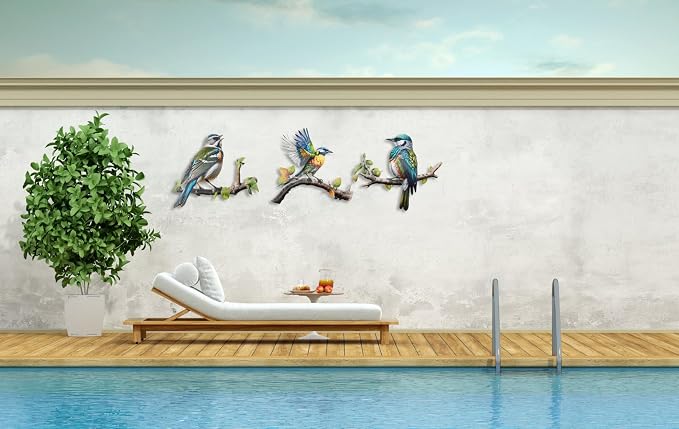 Meduofon 3 Pack Metal Bird Art Wall Decor, Hummingbird Decorations for Outdoor Wall Decor Outside House Patio Garden Fence Porch Deck Wall Sculpture Hanging for Indoor Outdoor (3 Pack Metal Bird)