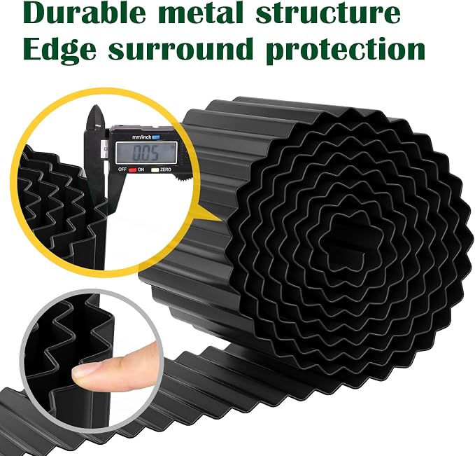 LAVEVE Corrugated Metal Garden Edging 8" x 20Ft, Landscape Edging Border for Lawn, Flower Bed, Garden Fence, Paver Edging (Graphite)