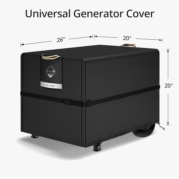 QH.HOME Waterproof Generator Cover 26x20x20 inch ,900D Heavy Duty Oxford with Secure Windproof Buckle- for Most Generators 3000-5000 Watt, Black