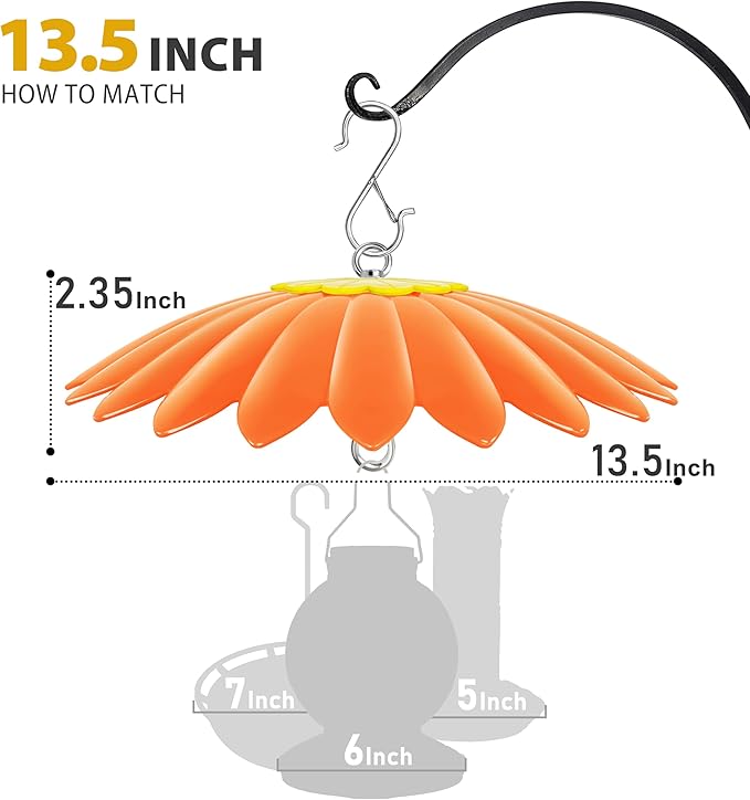 13.5 inch Bird Feeder Rain Guard,Hummingbird Feeder Shade Dome Cover,Umbrella Cover for Bird House for Outdoor,Squirrel Guard(Orange) 2 Pack