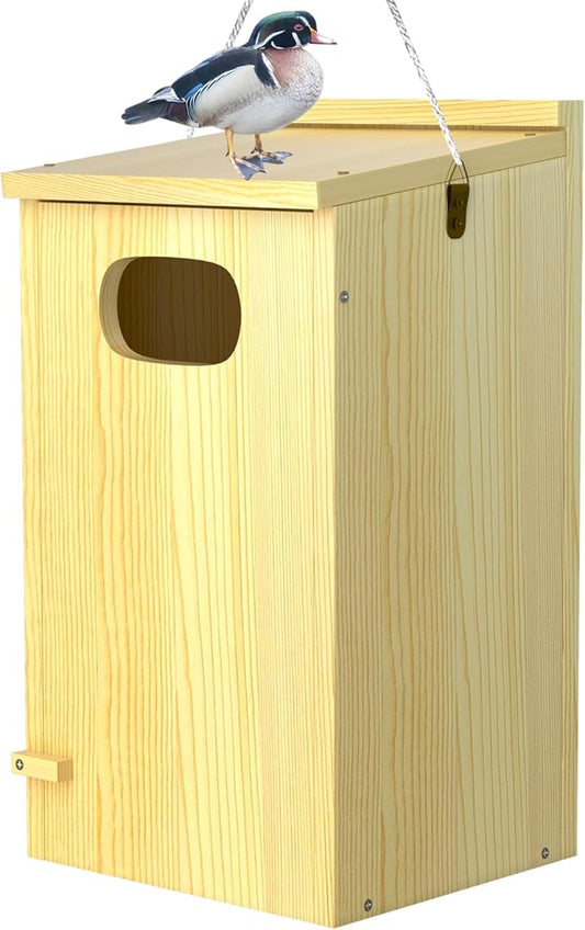 Duck House, Solid Wood Duck Houses for Outside, Included Hanging Rope, Outdoor Duck Nesting Box for Pond, 22" H x 10" D x 10" W, Nesting Pads Not Included