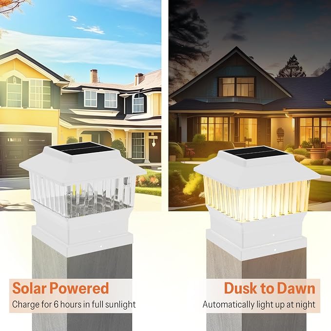 Single Solar Post Cap Light - Modern #2: Fits True 4x4 Vinyl & 5x5 Wood Posts, 3 Color Temp, 50 Lumen, Waterproof Outdoor Lights for Deck Fence, Elegant White