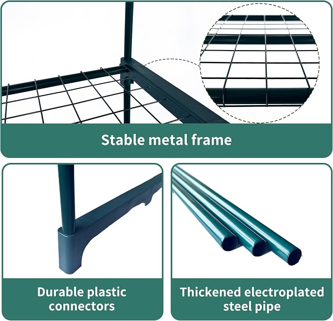 2 Pack Plant Stand Indoor Plant Shelf Outdoor,4 Tier Metal Greenhouse Shelves for Multiple Plant Pot Holder, Waterproof Greenhouse Shelving for Living Room Patio Home Decor for Gardening