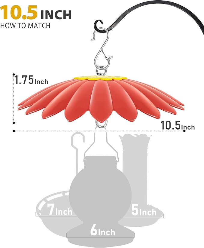 10.5 inch Hummingbird Feeder Shade Dome Cover,Rain Guard,Weather Guard for Bird Feeder, Umbrella Cover for Bird House for Outdoor,Squirrel Baffle,Flower Design(Red).