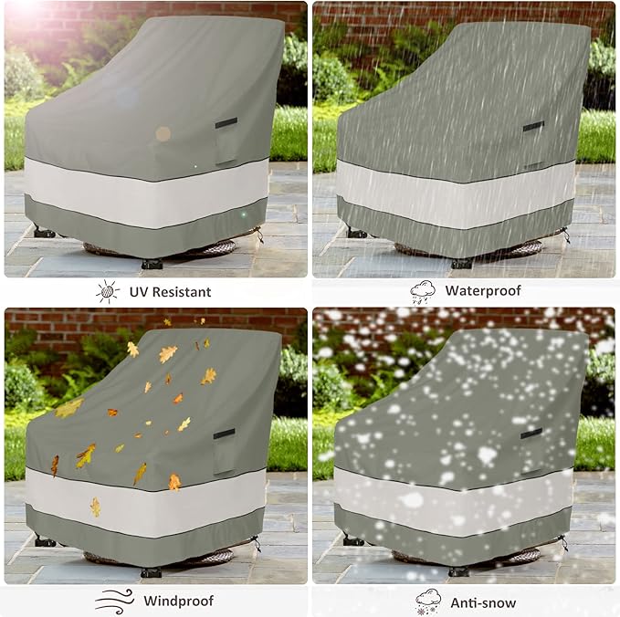 Patio Chair Covers Waterproof Patio Furniture Covers,30W x 34D x 38 H Inches Outdoor Swivel Chair Cover 2 Pack -Grayish Green