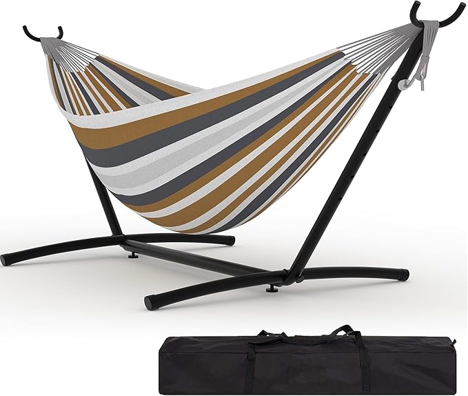 Garvee 2 Person Hammocks with Stand for Outside, Double Hammocks Portable Space Saving Heavy-Duty Steel Stand for Indoor Outdoor Patio with Carrying Bag, 450 lbs Capacity