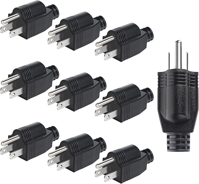 NEMA 5-15P Electrical Replacement Plugs End, Extension Cord Ends 125V 15A 2Pole 3Wire Male Plug，Ground Neutral Generator Plug，3 Prong Power Replacement Type (10)
