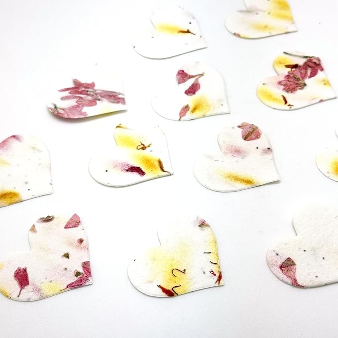 50pcs Small Pink & Yellow Heart Seed Paper – Writable & Plantable Wildflower, Mom's Gift for Mother’s Day, Use for Wedding, Baby Shower, Heart Party Favors & Easter Decorations
