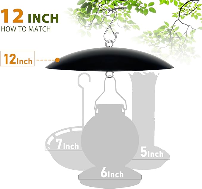 12" Bird Feeder Dome, Hummingbird Feeder Rain Guard,Weather Cover in Outdoors,Squirrel Baffle for Hanging Feeders, (Black),2 Pack