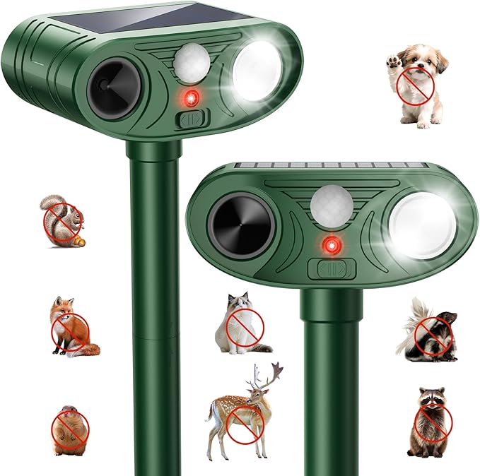 2026 Upgraded Ultrasonic Solar Animal Repellent Outdoor, Deer Repellent Devices Waterproof, Cat Repellent Outdoor with Motion-Activated Deterrent, Repels Squirrel, Deer, Raccoon for Yard (2-Pack)