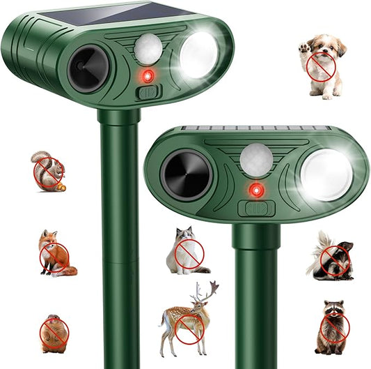 2026 Upgraded Ultrasonic Solar Animal Repellent Outdoor, Deer Repellent Devices Waterproof, Cat Repellent Outdoor with Motion-Activated Deterrent, Repels Squirrel, Deer, Raccoon for Yard (2-Pack)