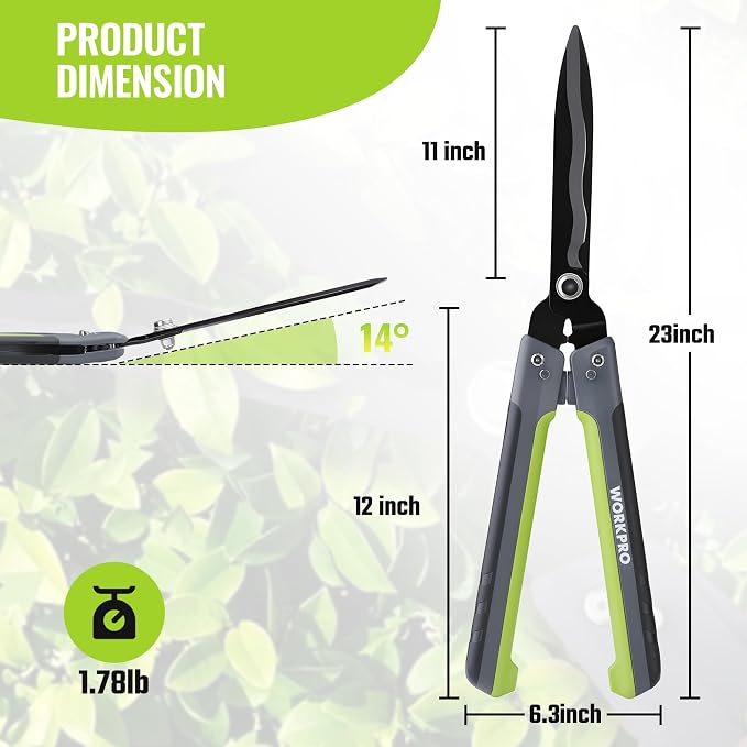 WORKPRO 23" Hedge Shears, Foldable Hedge Clippers with High-Carbon Steel, Manual Hedge Trimmers with Wavy Blades & Ergonomic Handle, Garden Shears for Hedges, Shrubs, Boxwood, Dense Garden Growth