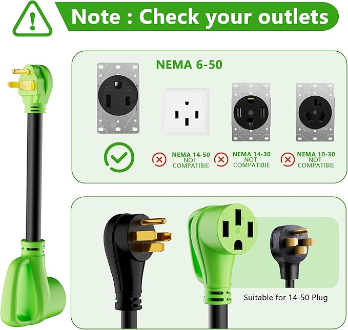 NEMA 6-50P to NEMA 14-50R EV Charger Adapter Cord, 50 Amp 3 Prong Plug to 4 Prong Female, Generator Dryer Welder EV Charger Power Cord Adapter, Outlet with Grip Handle, STW, 6AWG, 250V, 1FT