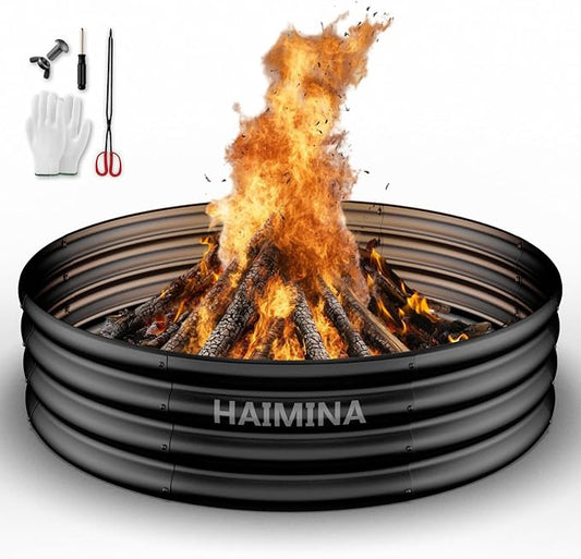 36 Inch Fire Pit Ring, Heavy Duty Large Fire Pit Ring for Outside Wood Burning, Fire Pits Rings with High-Temperature Coating for Backyard, Bonfire, Camping, Beach (3x3 FT)