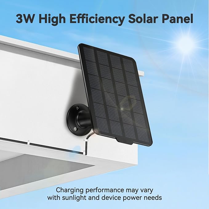 3W Solar Panel for Battery-Powered Security Cameras,USB-C & Micro USB Solar Charger for Wireless Outdoor Cameras,IP65 Waterproof, 9.8ft Cable, 360° Adjustable Mount (Black, 2 Pack)